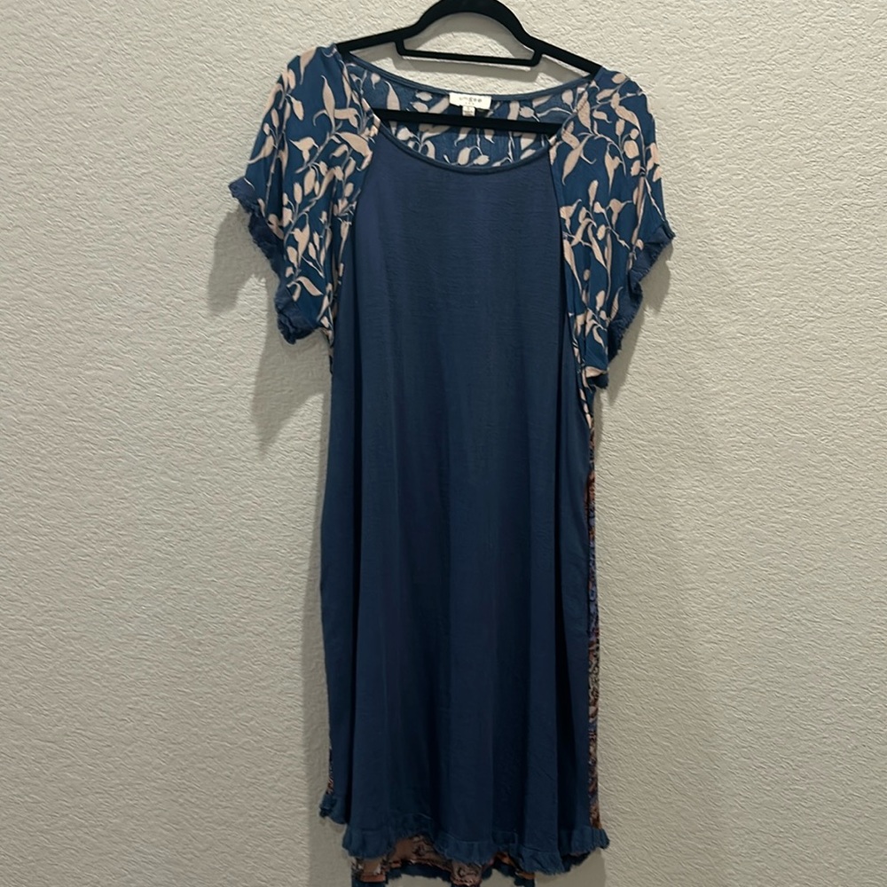 Umgee Steele blue calf length dress. Size small